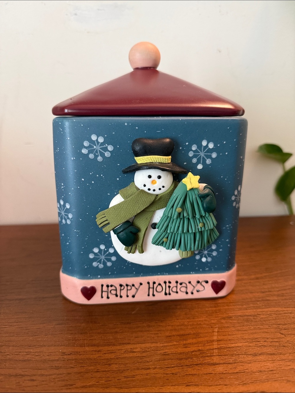 RARE Vintage Bico Happy Holidays Clay 3D raised Dough SNOWMAN Cookie Jar